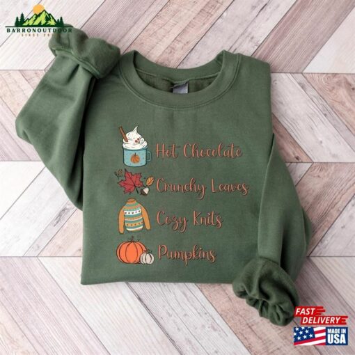 Hot Chocolate Crunchy Leaves Cozy Knits Pumpkins Sweatshirt 2023 Happy Thanksgiving Shirt Retro Hoodie T-Shirt