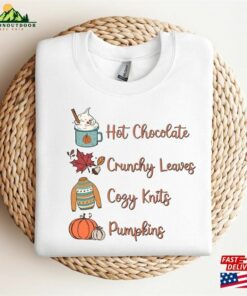 Hot Chocolate Crunchy Leaves Cozy Knits Pumpkins Sweatshirt 2023 Happy Thanksgiving Shirt Retro Hoodie T Shirt 4