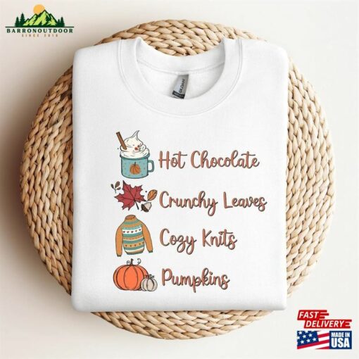 Hot Chocolate Crunchy Leaves Cozy Knits Pumpkins Sweatshirt 2023 Happy Thanksgiving Shirt Retro Hoodie T-Shirt