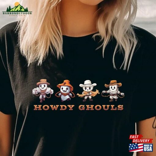 Howdy Western Ghost T-Shirt Vintage Tee Boo Season Halloween Crewneck Sweatshirt Hoodie