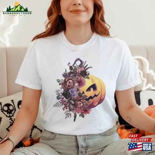 Jack O Lantern Halloween Pumpkin Comfort Colors Shirt Floral Face Boho Crewneck T-Shirt Sweatshirt Unisex