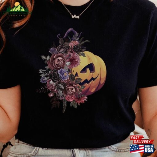 Jack O Lantern Halloween Pumpkin Comfort Colors Shirt Floral Face Boho Crewneck T-Shirt Sweatshirt Unisex