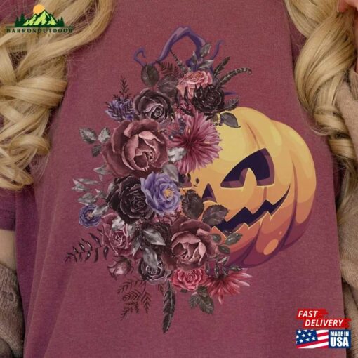 Jack O Lantern Halloween Pumpkin Comfort Colors Shirt Floral Face Boho Crewneck T-Shirt Sweatshirt Unisex