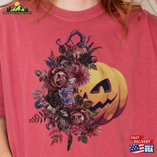 Jack O Lantern Halloween Pumpkin Comfort Colors Shirt Floral Face Boho Crewneck T-Shirt Sweatshirt Unisex