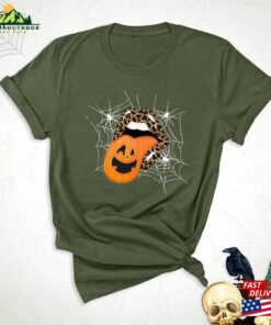 Leopard Lips Halloween Shirt Pumpkin Tongue Mouth Spider Web Unisex Classic Leopard Lips Halloween Shirt Pumpkin Tongue Mouth Spider Web Unisex Classic