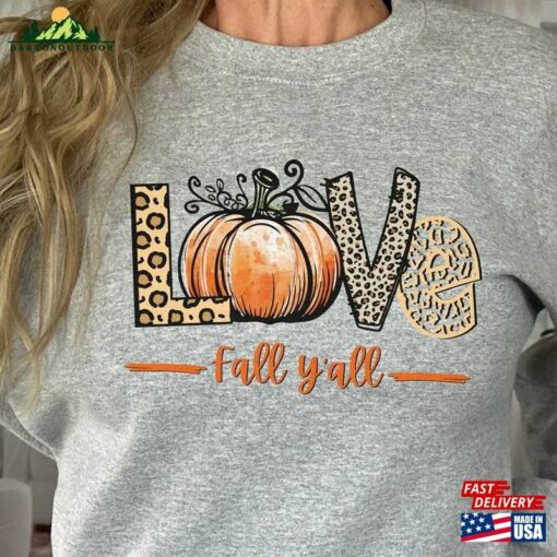 Love Fall Y’all Shirt Leopard Print Sweatshirt Classic