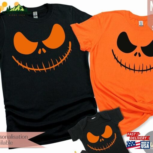 Matching Family Halloween Pumpkin Shirts Funny Face T-Shirt Tops 2023 Party Costume Unisex