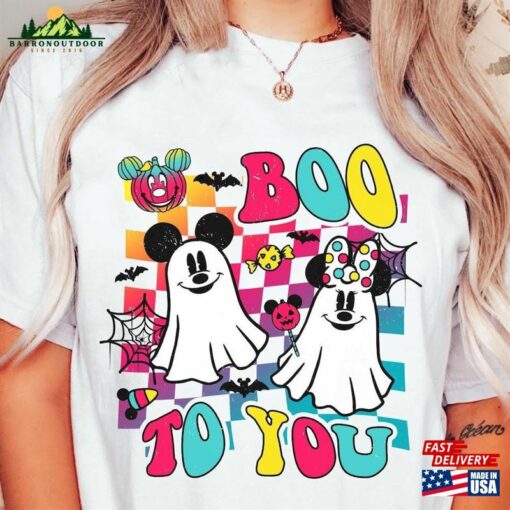 Mickey And Minnie Checkerboard Boo To You Shirt Disney Halloween Tee T-Shirt Classic