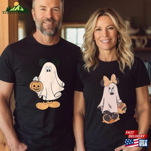 Mickey And Minnie Ghost Halloween Funny Couple Shirt Disney Matching Sweatshirt Retro Spooky Season Tee Unisex