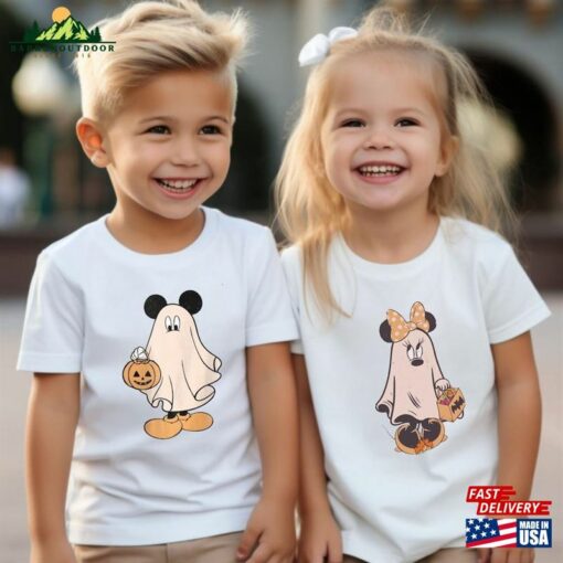 Mickey And Minnie Ghost Halloween Funny Couple Shirt Disney Matching Sweatshirt Retro Spooky Season Tee Unisex