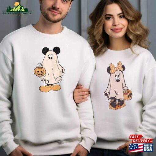 Mickey And Minnie Ghost Halloween Funny Couple Shirt Disney Matching Sweatshirt Retro Spooky Season Tee Unisex