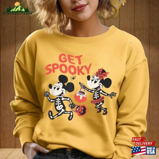 Mickey And Minnie Halloween Skeleton Costumes Get Spooky T-Shirt Vintage Shirts 2023 Shirt Hoodie Sweatshirt