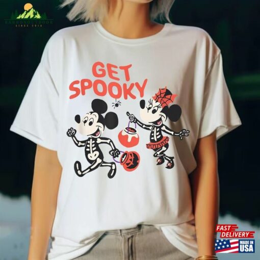 Mickey And Minnie Halloween Skeleton Costumes Get Spooky T-Shirt Vintage Shirts 2023 Shirt Hoodie Sweatshirt