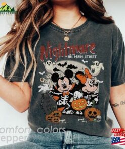 Mickey Minnie Halloween Comfort Colors Shirt Nightmare On The Main Streat Disney Skeleton Hoodie Unisex 3