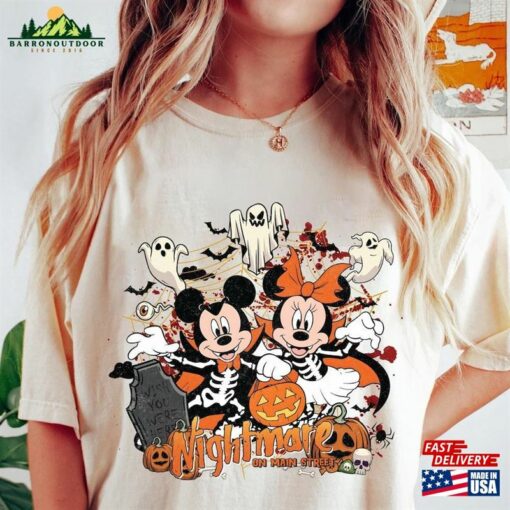 Mickey Minnie Halloween Shirts Vintage Disney Sweatshirt Nightmare On Main Street Unisex Hoodie