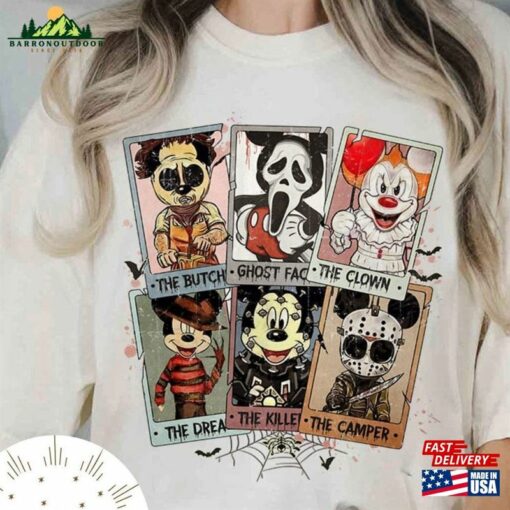 Mickey Stitch Horror Characters Costume Card Shirt Scary Vintage Retro Disney Halloween T-Shirt Sweatshirt