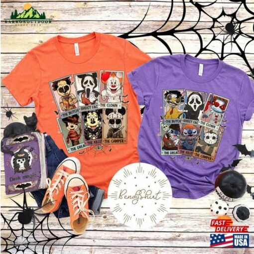 Mickey Stitch Horror Characters Costume Card Shirt Scary Vintage Retro Disney Halloween T-Shirt Sweatshirt