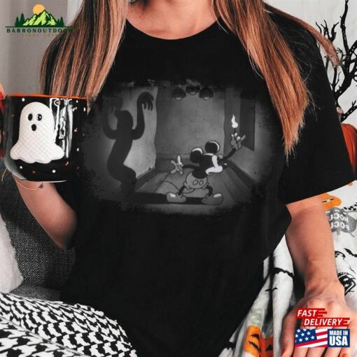 Mickey With Candle And A Ghost Shadow Halloween Vintage T-Shirt Unisex Sweatshirt