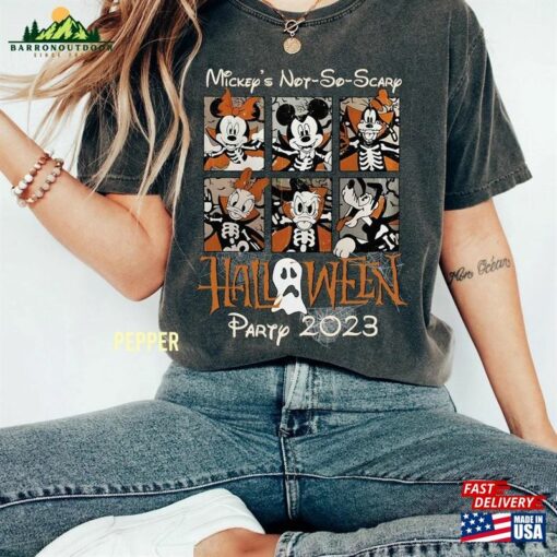 Mickey’s Not So Scary Halloween Party 2023 Comfort Colors Shirt And Friends Skeleton Sweatshirt T-Shirt