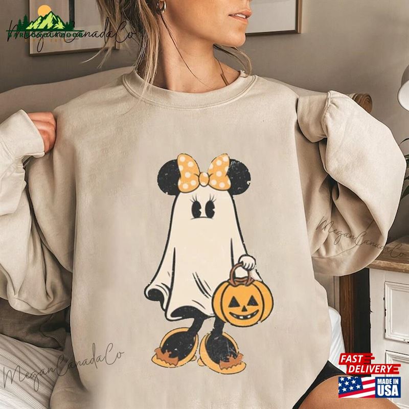 Minnie Ghost Halloween Comfort Color Shirt Vintage Spooky Season Micke Sweatshirt Hoodie