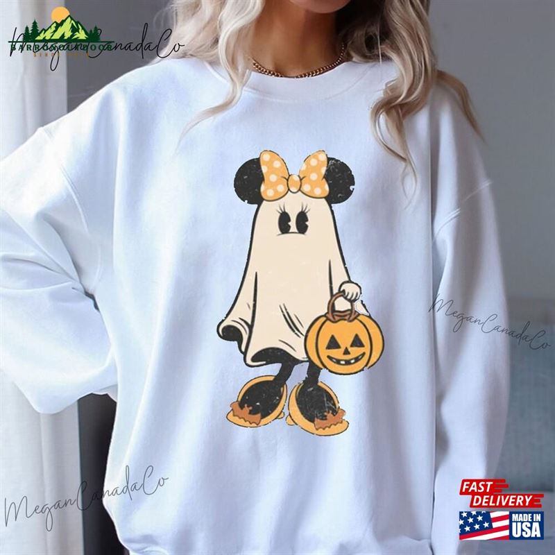 Minnie Ghost Halloween Comfort Color Shirt Vintage Spooky Season Micke Sweatshirt Hoodie