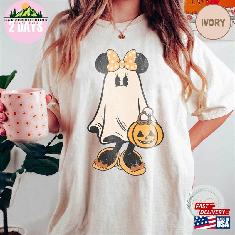 Minnie Ghost Halloween Comfort Color Shirt Vintage Spooky Season Mickey T-Shirt Hoodie