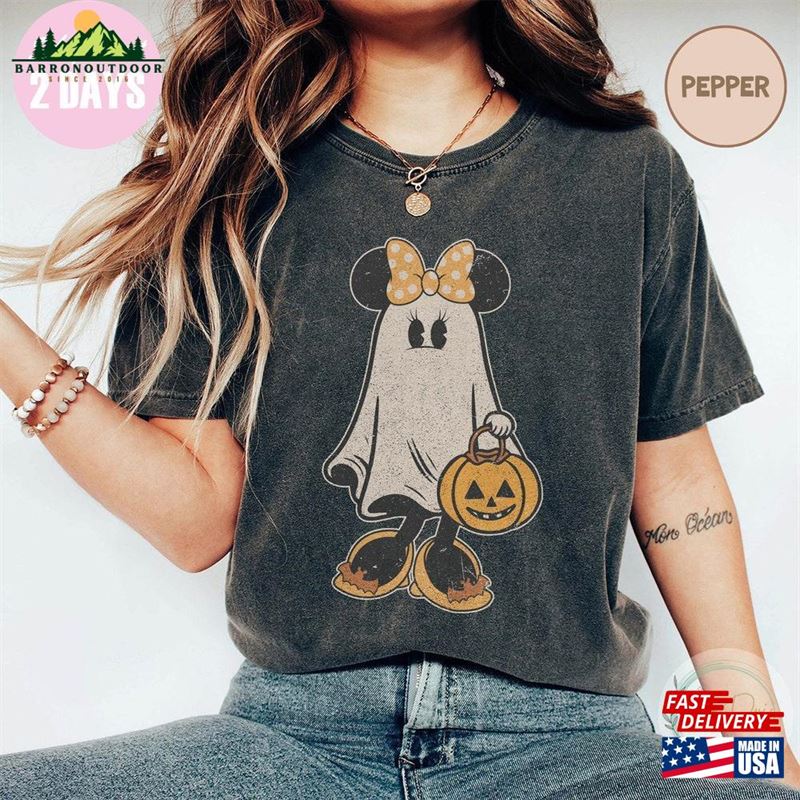 Minnie Ghost Halloween Comfort Color Shirt Vintage Spooky Season Mickey T-Shirt Hoodie