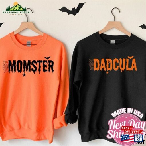 Momster And Dadcula Halloween Sweatshirts Mom Dad Gift Couples Hoodie Classic