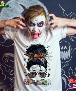 Momster Halloween Costumes For Mom Spooky Mama Skull Messy Hair Bun Monster Easy Matching Family Disguise Dad Parent 2023 T-Shirt Classic
