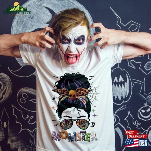 Momster Halloween Costumes For Mom Spooky Mama Skull Messy Hair Bun Monster Easy Matching Family Disguise Dad Parent 2023 T-Shirt Classic