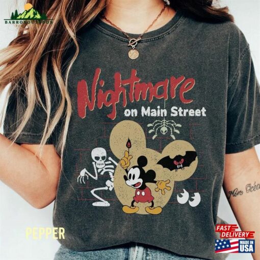 Nightmare On Main Street Disney Comfort Colors Shirt Mickey Halloween Shirts Disneyland Party 2023 Classic Sweatshirt