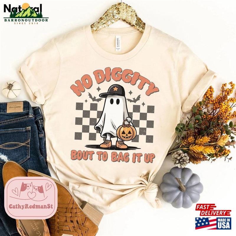 No Diggity Bout To Bag It Up Shirt Vintage Ghost Halloween Retro Comfort Colors Classic Hoodie
