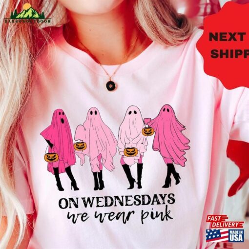 On Wednesday We Wear Pink Ghost Shirt Tv Series Halloween T-Shirt Classic Unisex