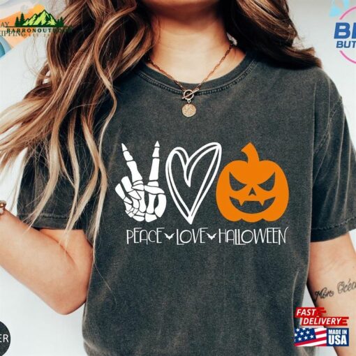 Peace Love Halloween Shirt Pumpkin Sweatshirt Unisex