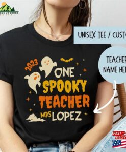 Personalized Name Teacher Halloween Tee Custom Shirt Cute Ghost T-Shirt Hoodie Unisex
