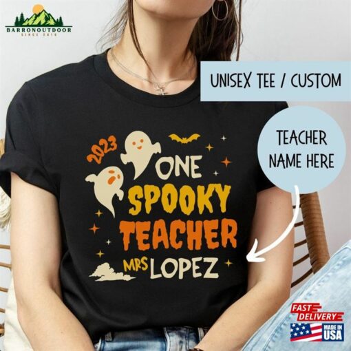 Personalized Name Teacher Halloween Tee Custom Shirt Cute Ghost T-Shirt Hoodie Unisex