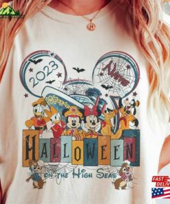 Personalized Vintage Disney Cruise Halloween On The High Seas 2023 Shirt Family Matching T-Shirt Unisex