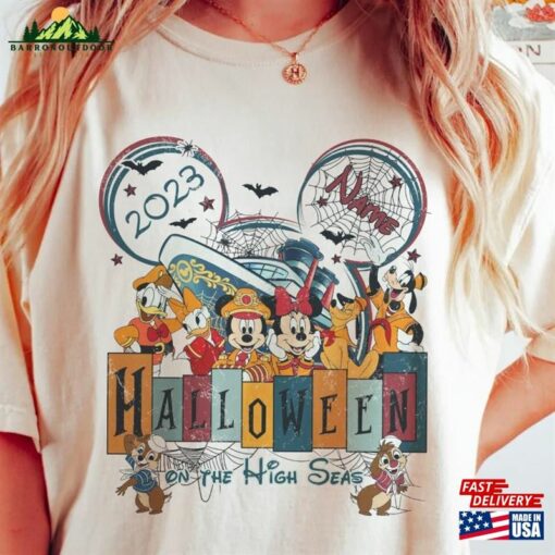 Personalized Vintage Disney Cruise Halloween On The High Seas 2023 Shirt Family Matching T-Shirt Unisex