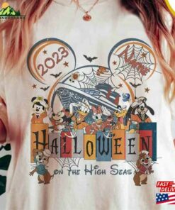 Personalized Vintage Disney Cruise Halloween On The High Seas 2023 Shirt Retro Mickey And Friends Unisex Classic