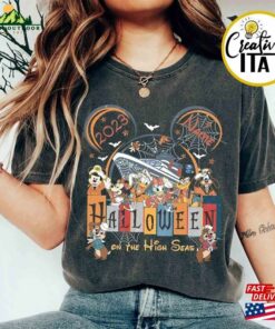 Personalized Vintage Disney Cruise Halloween On The High Seas 2023 Shirt Retro Mickey And Friends Unisex Classic