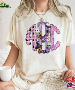 Pink Pastel Halloween Monogram Tee Trick Or Treat T-Shirt Sweatshirt Doodle Alpha Shirt Unisex Hoodie