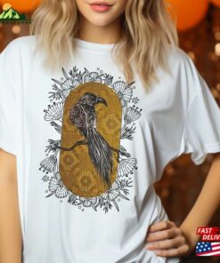 Raven Portrait With Flower Frame Tshirt Baroque Style Custom Tee Gift For Birder Unisex Classic