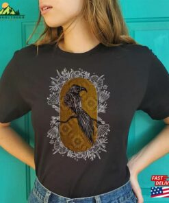 Raven Portrait With Flower Frame Tshirt Baroque Style Custom Tee Gift For Birder Unisex Classic