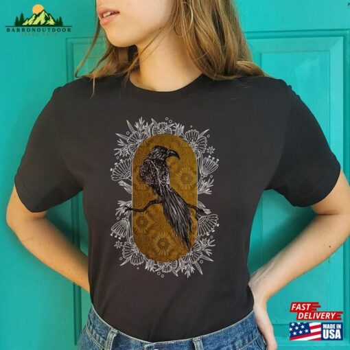 Raven Portrait With Flower Frame Tshirt Baroque Style Custom Tee Gift For Birder Unisex Classic