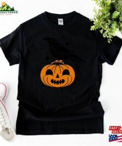 Raven Pumpkin Shirt Vintage Halloween Aesthetic Spooky Crow Tee Hoodie T-Shirt 3 Raven Pumpkin Shirt Vintage Halloween Aesthetic Spooky Crow Tee Hoodie T Shirt 4