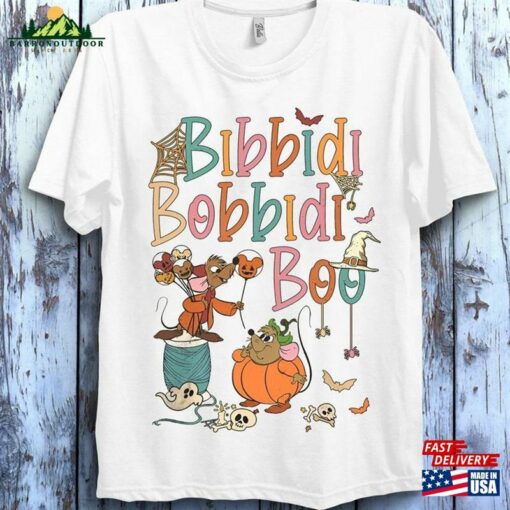 Retro Cinderella Jaq And Gus Disney Halloween Shirt Bibbidi Bobbidi Boo Pumpkin T-Shirt Spooky Season Classic