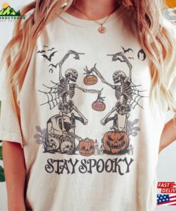 Retro Dancing Skeleton Halloween Shirt Stay Spooky Funny Classic Unisex