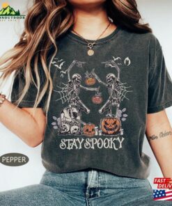 Retro Dancing Skeleton Halloween Shirt Stay Spooky Funny Classic Unisex 3