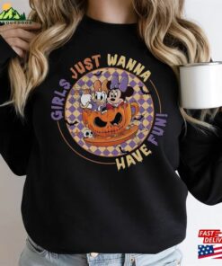 Retro Disney Minnie Daisy Halloween Sweatshirt Girls Just Wanna Have Fun Shirts Disneyland Sweater T-Shirt Classic