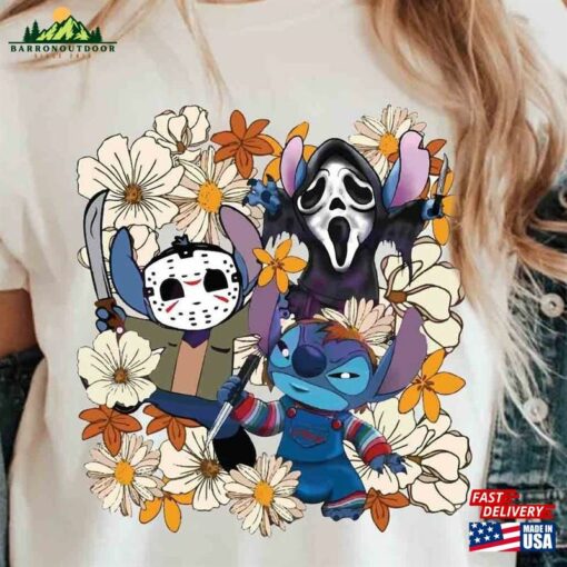 Retro Disney Stitch With Flowers Halloween Shirt T-Shirt Classic